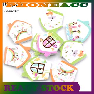 Phoneacc กระดุมไม้ รูปบ้าน 2 รู คละสี อุปกรณ์เสริม สําหรับเย็บผ้า 100 ชิ้น