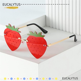 Eutus แว่นตากันแดดแฟชั่น แบบโลหะ ไร้ขอบ ลายสตรอเบอร์รี่ แนวสตรีท สําหรับปาร์ตี้ฮาโลวีน Y2K