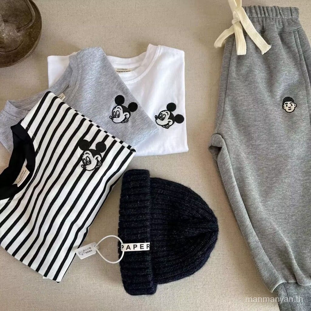 เสื้อยืดแขนยาว ผ้าฝ้ายแท้ ปักลายการ์ตูน ลายทาง แฟชั่นฤดูใบไม้ผลิ และฤดูใบไม้ร่วง สําหรับเด็กผู้ชาย และเด็กผู้หญิง - รูปที่ 7