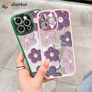 Jiehui เคสโทรศัพท์มือถือแฟชั่น ลายดอกไม้ ภาพวาดสีน้ํามัน สีม่วงเข้ม สําหรับ iPhone 14 13 12 11 Pro Max Plus Flash Diamond ZY36