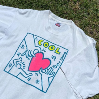 เสื้อยืดแขนสั้นลําลอง ทรงหลวม ลาย Keith Haring Keith Haring สไตล์เรโทร สําหรับผู้ชาย และผู้หญิง