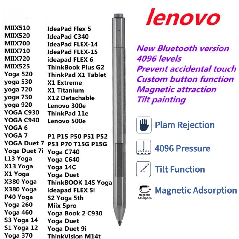 Bluetooth active ปากกาสไตลัสสําหรับ Lenovo Thinkpad P1 P15 P51 P52 P53 P70 T15G P15G laptop 4096 ความดัน ระดับสําหรับ Lenovo Yoga 520 530 720 C730 C940