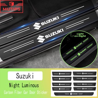 Suzuki 9 ชิ้น ป้องกันรอยขีดข่วน สําหรับติดประตูรถยนต์ เรืองแสง สติกเกอร์คาร์บอนไฟเบอร์ Jimny Swift Ertiga Celerio XI7 Ciaz