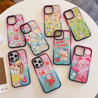 Casetify เคสโทรศัพท์มือถือแบบแข็ง ใส แต่งกลิตเตอร์ ไล่โทนสีชมพู ฟ้า สําหรับ iPhone 14 13 12 Pro Max