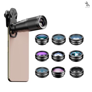 {self} Apexel 10-in-1 ชุดเลนส์โทรศัพท์ พร้อมเลนส์เทเลโฟโต้ 22X 198° Fisheye เลนส์มาโคร มุมกว้าง 0.63X 15X สําหรับกล้องโทรทรรศน์