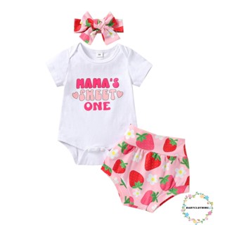 Babyclothes- ชุดรอมเปอร์ เสื้อท็อป แขนสั้น พิมพ์ลายตัวอักษร กางเกงขาสั้น ที่คาดผม สไตล์สตรีท สําหรับเด็กผู้หญิง