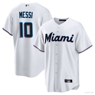 เสื้อคาร์ดิแกนเบสบอล ลายทีม Lionel Messi Inter Miami Marlins Jersey YP2 2023-2024 MLS สีขาว PY2