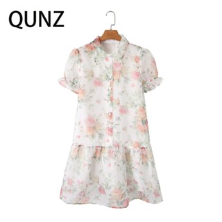 ชุดเดรสแขนสั้น พิมพ์ลาย Qunz Organza 5106