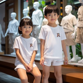 เสื้อยืด พิมพ์ลายตัวอักษร R Twins สีขาว ระบายอากาศ แบบแห้งเร็ว เหมาะกับฤดูร้อน สําหรับเด็กผู้ชาย และผู้หญิง อายุ 3-13 ปี