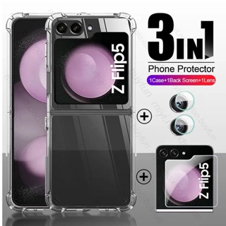 Acrylic Transparent Airbag Protective Case For Samsung Z Flip 5 ZFlip5 5G Small Screen Glass +lens film