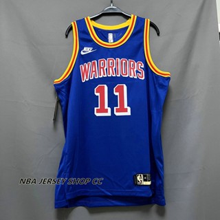 【คุณภาพสูง】นักรบ Nba Golden State ของแท้ สําหรับผู้ชาย #11 เสื้อกีฬาแขนสั้น ลายทีม Klay Thompson Classic Edition สีฟ้า