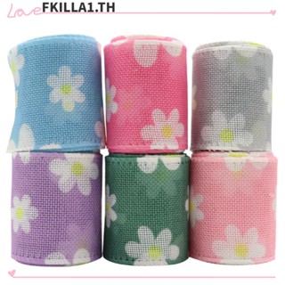 Faccfki ริบบิ้นผ้ากระสอบ ลายดอกไม้ ดอกเดซี่ 30 หลา 6 สี 2.5 นิ้ว 6 ม้วน DIY