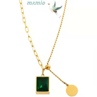 Mxmio สร้อยคอโซ่ สีทอง สีเขียวมรกต สไตล์เรโทร สําหรับผู้หญิง