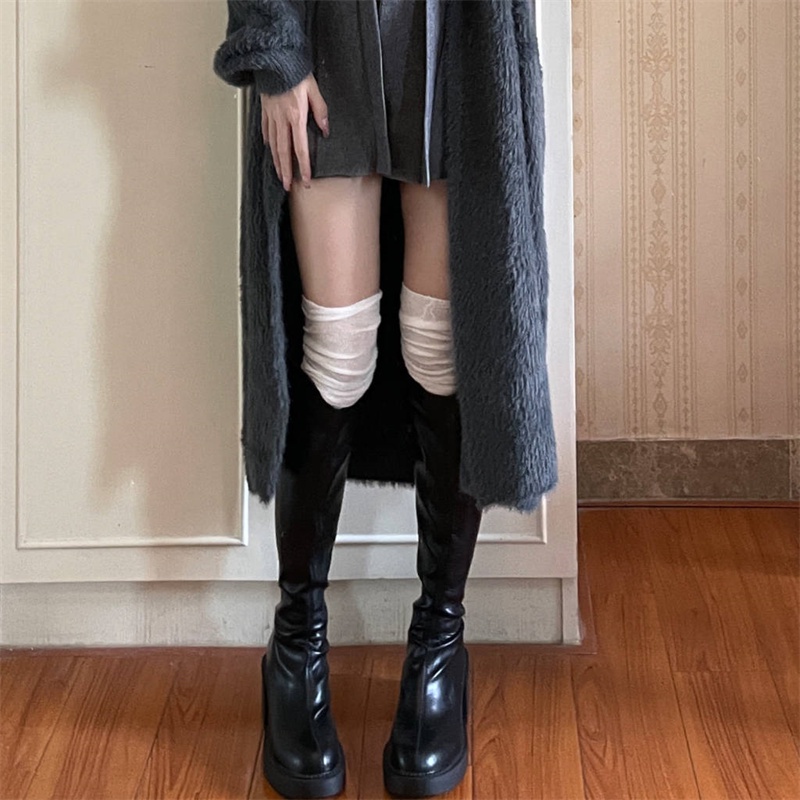 Jk ลายแนวตั้งสีทึบเย็บถุงเท้า Over-the-Knee สไตล์ใหม่เวอร์ชั่นเกาหลี ins Simple High-Tube ถุงเท้าถุงน่องถุงเท้า