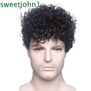 Sweetjohn วิกผมสั้น หยักศก สังเคราะห์ สีน้ําตาล แฟชั่นสําหรับผู้ชาย