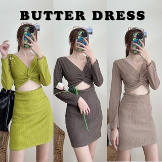 BKL พร้อมส่ง  JU2803 Butter dress เดรสแขนยาว ทวิสหน้า มีปลายทาง ชุดไปทะเล เดรส เสื้อยืด ชุดเซ็ท Y2K ชุดนอน