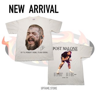 [Upfame.store] Post Malone : 2023 World TOUR  เสื้อbootleg เสือยืดคอกลม oversize สีขาวเฟด ป้ายHiptrack (Special Cotton)