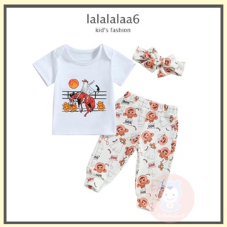 Laa6- เสื้อยืดคอกลม แขนยาว ลายฮาโลวีน พร้อมกางเกง และที่คาดผม สําหรับเด็กผู้หญิง