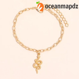 Oceanmapdz ชุดสร้อยข้อเท้า รูปงู เรขาคณิต ปรับได้ โซ่สองชั้น โลหะผสม เรียบง่าย สําหรับผู้หญิง 2 ชิ้น ต่อชุด