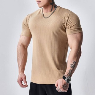 New Texture Pattern Sports Short-Sleeved Mens Summer Workout Training Stretch Quick-Drying Casual Bottoming Shirt Semi-Slim T-shirt TP4J