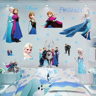 Frozen สติกเกอร์จําลอง 3D สามมิติ สร้างสรรค์ สําหรับติดตกแต่งผนังห้องนอนเด็ก ห้องนั่งเล่น