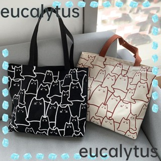 Eucalytus1 กระเป๋าถือ ผ้าแคนวาส ขนาดเล็ก ลายแมวน่ารัก สไตล์ญี่ปุ่น สําหรับร้านค้า