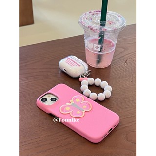 Huiwanju เคสโทรศัพท์มือถือหนัง ลายผีเสื้อ สีชมพูกุหลาบ สําหรับ iPhone 13pro 14promax Apple 11 12 14