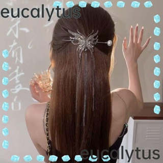 Eucalytus1 กิ๊บติดผม รูปผีเสื้อ ประดับมุก พลอยเทียม สําหรับเจ้าสาว