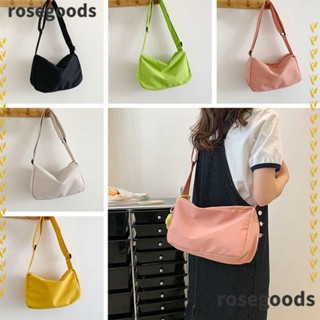 Rosegoods1 กระเป๋าสะพายไหล่ กระเป๋าเมสเซนเจอร์ ผ้าแคนวาส ความจุขนาดใหญ่ สีพื้น เรียบง่าย สําหรับผู้หญิง