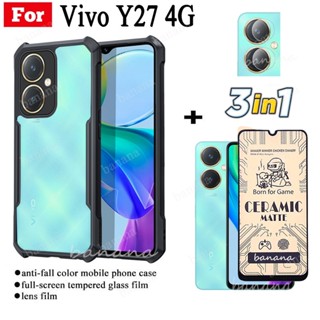 3in1 เคสโทรศัพท์ อะคริลิค TPU นิ่ม แบบใส กันกระแทก ปิดด้านหลัง สําหรับ vivo Y27 4G Y 27 Y2 7