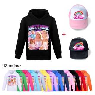 เสื้อกันหนาว มีฮู้ด ลาย Barbie the movie พร้อมหมวกกันแดด สําหรับเด็กผู้หญิง และผู้ชาย AA63