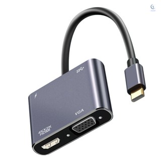 4-in-1 ฮับ Type-C อะลูมิเนียมอัลลอย แปลง Type-C เป็นพอร์ตชาร์จ 4K HD VGA USB3.0 PD อเนกประสงค์