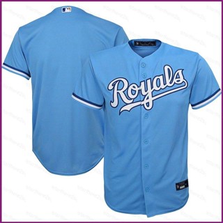 เสื้อคาร์ดิแกนเบสบอล แขนสั้น ลาย NP2 MLB Kansas City Royals สีฟ้าอ่อน พลัสไซซ์ PN2