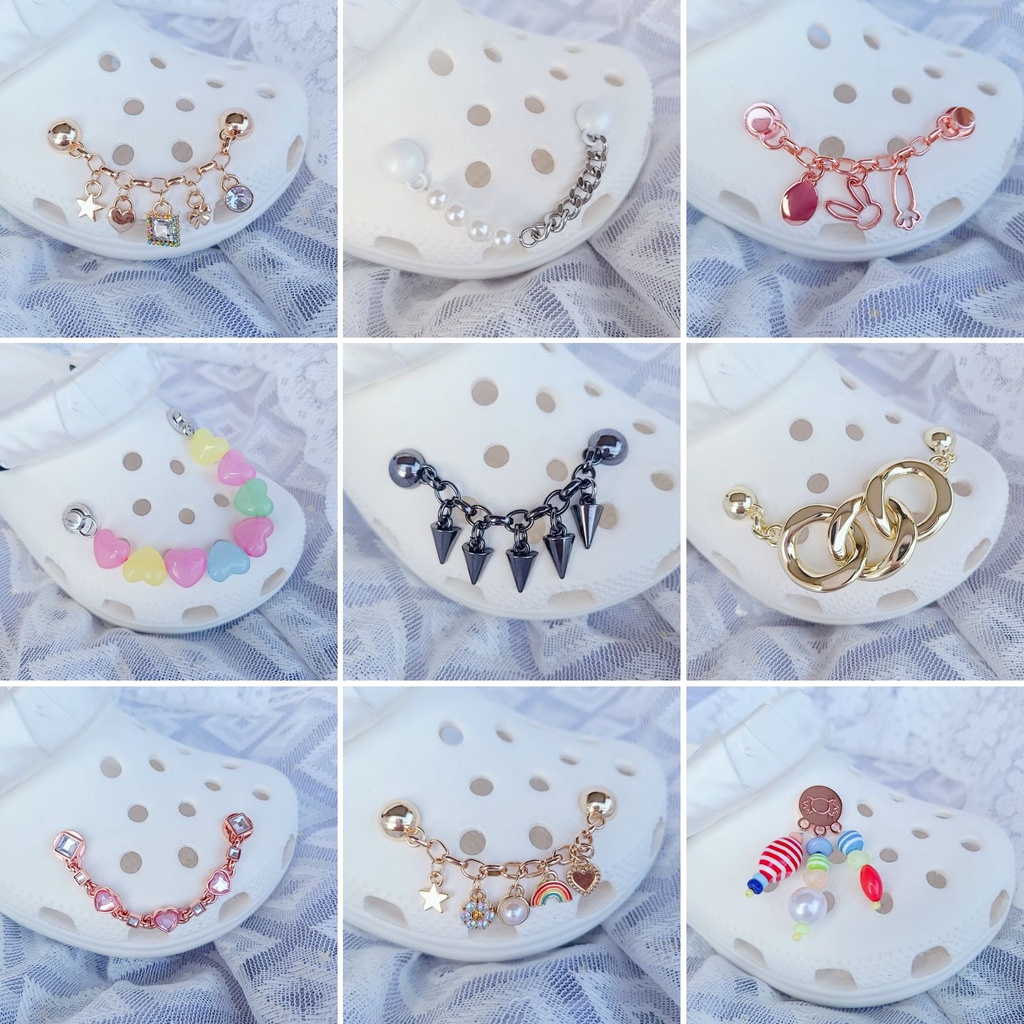 Sandal Chainfashion ใหม่โลหะรองเท้าหัวเข็มขัดCharm DIYโลหะ/มุก/Rivet/Punk/เพชร/อัญมณี/โซ่Charmชุดรองเท้าอุปกรณ์เสริม