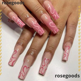 Rosegoods1 เล็บปลอม แบบกด ขอบสีดํา สําหรับตกแต่งเล็บ DIY 24 ชิ้น