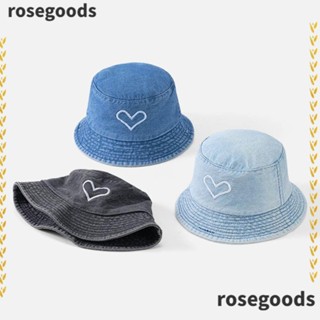 Rosegoods1 หมวกบักเก็ต ปักลายหัวใจ สไตล์ฮิปฮอป ย้อนยุค ให้ความอบอุ่น สําหรับชาวประมง