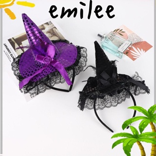 Emilee ที่คาดผม ผ้าลูกไม้ ปักเลื่อม ลายการ์ตูนแม่มด ฮาโลวีน สําหรับตกแต่งปาร์ตี้