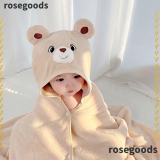 Rosegoods1 ผ้าขนหนูอาบน้ําเด็ก ดูดซับน้ําได้ดี ลายการ์ตูนสัตว์ เสื้อคลุมอาบน้ํา