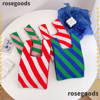 Rosegoods1 กระเป๋าถือ ผ้าถัก แฮนด์เมด ใช้ซ้ําได้ สําหรับผู้หญิง