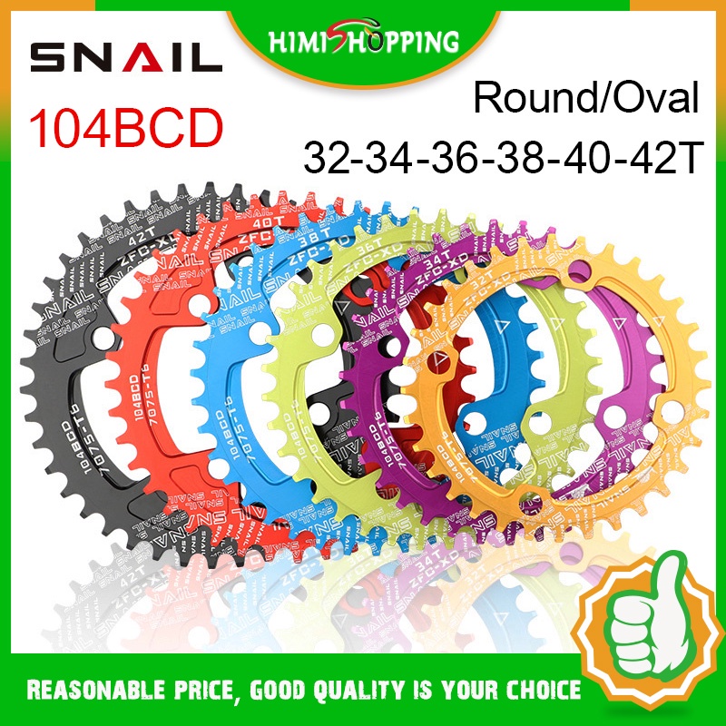Snail จานหน้าจักรยาน 104BCD ทรงกลม 32T 34T 36T 38T 40T 42T สําหรับจักรยานเสือภูเขา