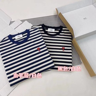 SSBQ AMI high-end striped short sleeve summer new couple style small love classic embroidered short sleeve t sleeve