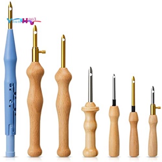 7 ชิ้น เย็บปักถักร้อย เจาะไหมพรม เย็บปักถักร้อย ด้ามจับไม้ เจาะปากกา พรม ตะขอ เครื่องมือ