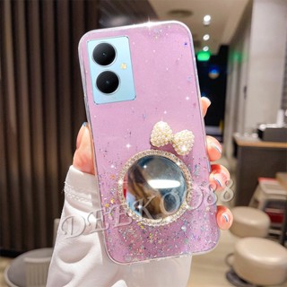 เคสโทรศัพท์มือถือ TPU แบบนิ่ม ลายโบว์ 3D มีกระจก สําหรับ VIVO Y27 Y36 Y78 Y02T Y02A 5G 4G Y27 VIVOY36 VIVOY78