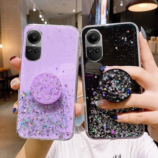 OPPO Reno10 Pro Pro+ ProPlus A98 A78 Reno8 T 5G Reno 10 10Pro Plus 10Pro+ 10ProPlus 8T Reno8T Bling TPU Case Glitter Sparkling Soft Silicone Cover Luxury Sequins Shell Crystal Flexible Shiny Casing Skin + POP Socket Stand Holder