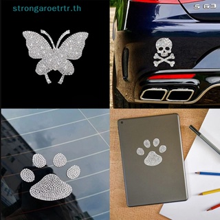 Strongaroetrtr สติกเกอร์คริสตัล พลอยเทียม รูปอุ้งเท้าผีเสื้อ กะโหลก สําหรับตกแต่งรถยนต์