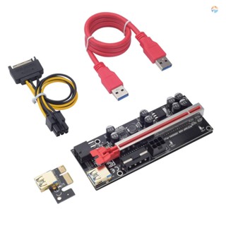 {fash} อะแดปเตอร์การ์ดไรเซอร์ 009SPLUS PCI-E 1X-16X พร้อมตัวเก็บประจุ 6pin 8 ชิ้น และจอแสดงผล LED