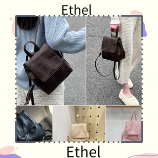 Ethel1 กระเป๋าเป้สะพายหลัง กระเป๋านักเรียน หนัง PU มีซิป สีน้ําตาล น้ําหนักเบา สําหรับเด็กผู้หญิง