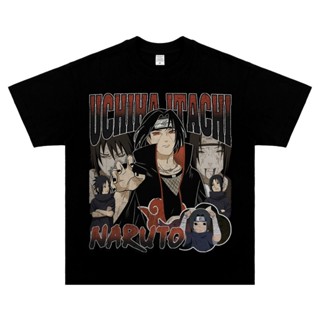 ร้อนขายในฤดูร้อน  ผ้าฝ้าย 100% NARUTO พิมพ์เสื้อยืด Uchiha Itachi อะนิเมะสไตล์เดียวกัน Retro แขนสั้นผู้ชาย