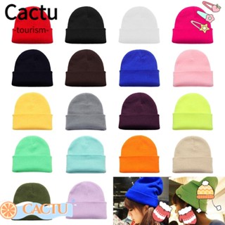 Cactu หมวกบีนนี่ถัก คุณภาพสูง สีพื้น น่ารัก สําหรับผู้หญิง / ผู้ชาย