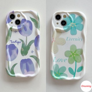 เคสโทรศัพท์มือถือ ขอบโค้ง ลายดอกทิวลิป สีม่วง สีเขียว สําหรับ Samsung Galaxy A02S A03S A04S A13 A14 A20S A30S A21S A22 A23 A24 A31 A32 A33 A34